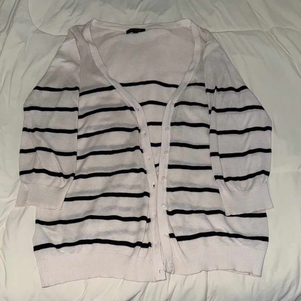 The Limited Black and White Striped Cardigan